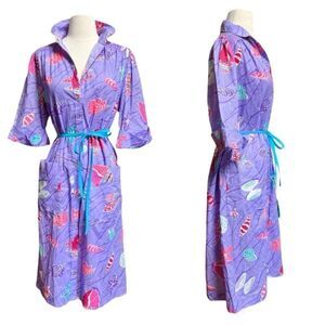 Deadstock Vintage 80s 90s NWT Beachy Seashell Print Belted Cotton Blend Dress